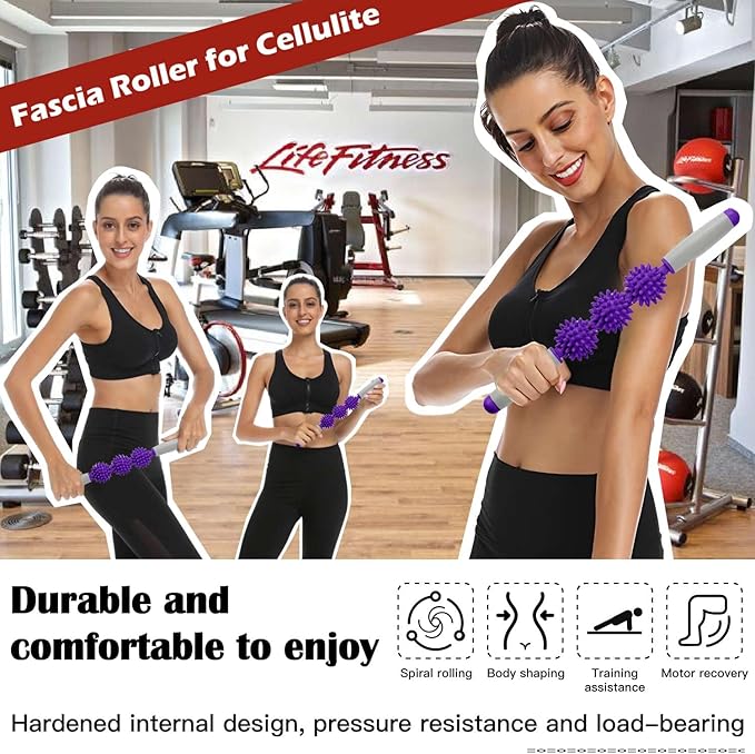 Fascia Muscle Roller, Cellulite Massager Fascia Roller for Cellulite and Sore Muscles, Neck, Leg, Back, Pressure Trigger Point Body Roller Deep Tissue Massage Stick Tools - 3 Massage Balls