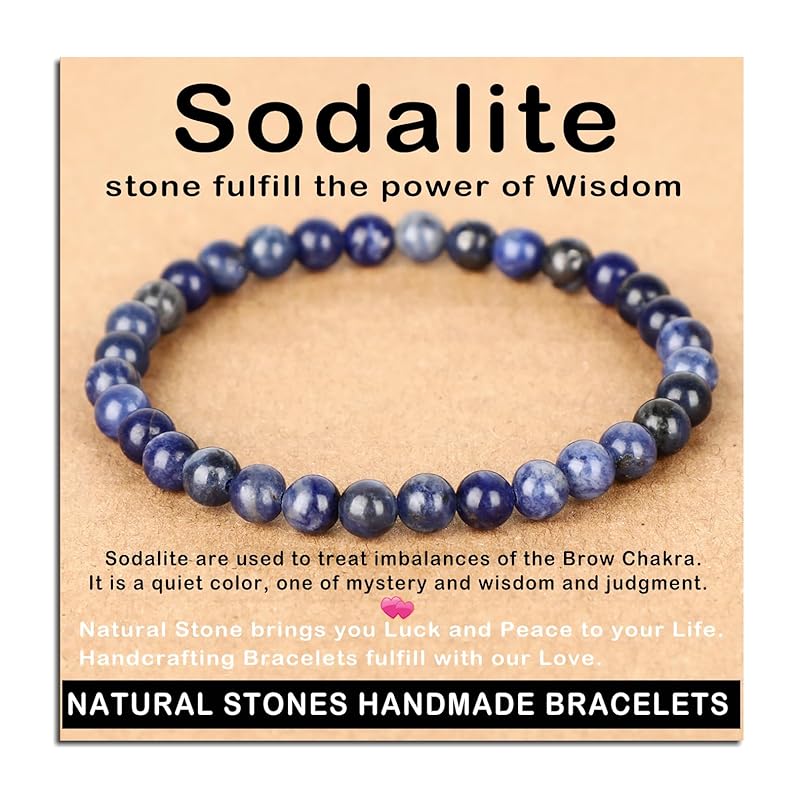 AD Beads Handmade Gemstone Stretch Elastic Bracelet Crystal Healing Reiki Nature's Beauty and Spiritual Essence Unisex (6mm, Blue Sodalite)