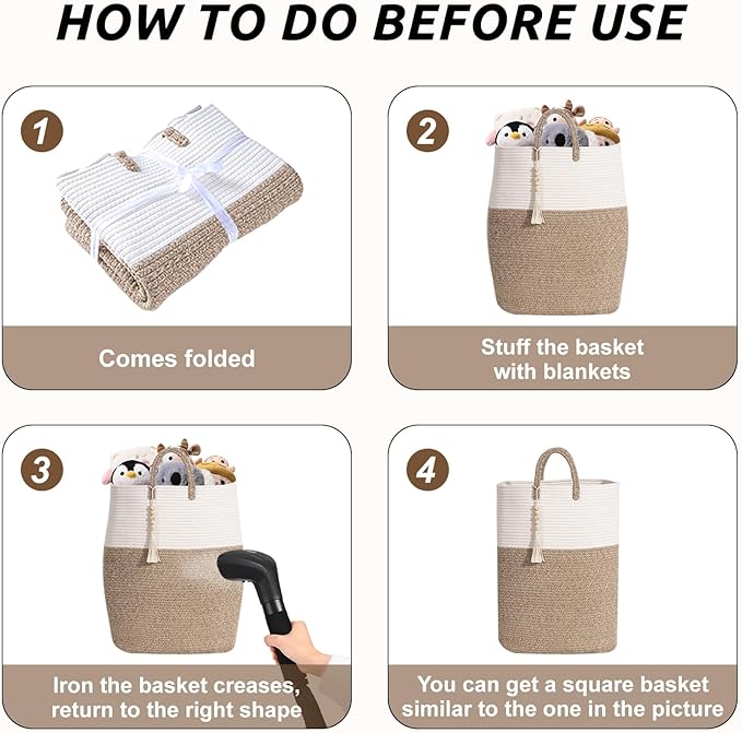 65L Woven Laundry Basket for Clothes, Large Rectangle Laundry Hampers with Beads Tassel, Nursery Storage Basket for Toys, Tall Dirty Clothes Hamper for Bedroom Aesthetic, Laundry Room Organization