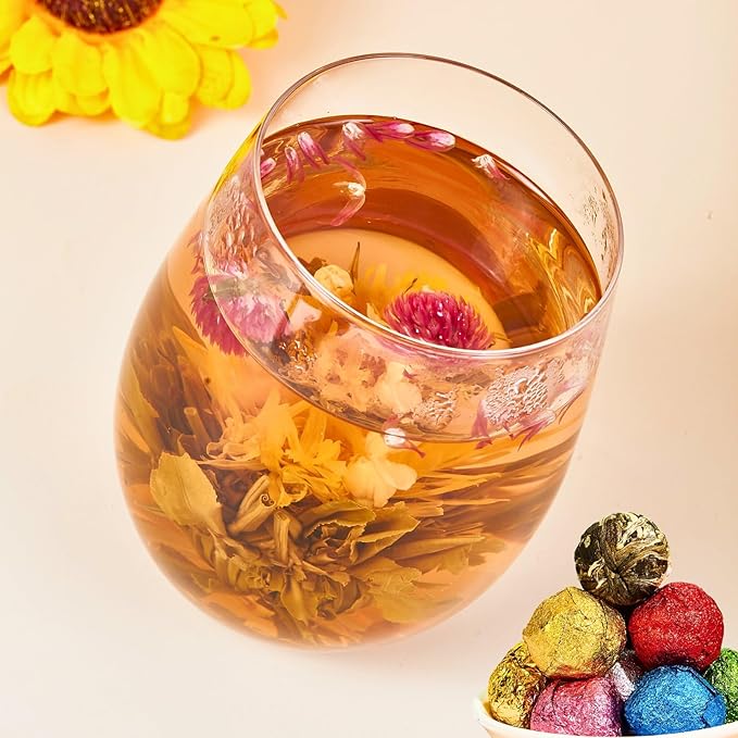 12 Assorted Blooming Flower Tea Balls Gift Set| Handmade Herbal Flowering Tea Balls Variety Individual Packing| Blooming Green Teas with Flowers for Teas Lovers, Anniversary, Valentine, Birthday (Christmas Bag)