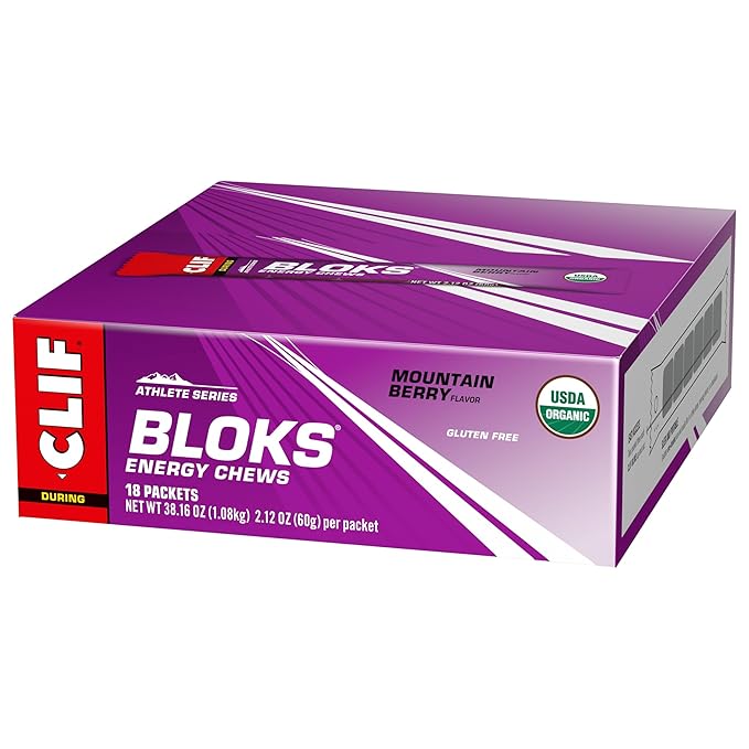 CLIF BLOKS - Mountain Berry Flavor - Energy Chews - Non-GMO - Plant Based - Fast Fuel for Cycling and Running - Quick Carbohydrates and Electrolytes - 2.12 oz. (18 Count)