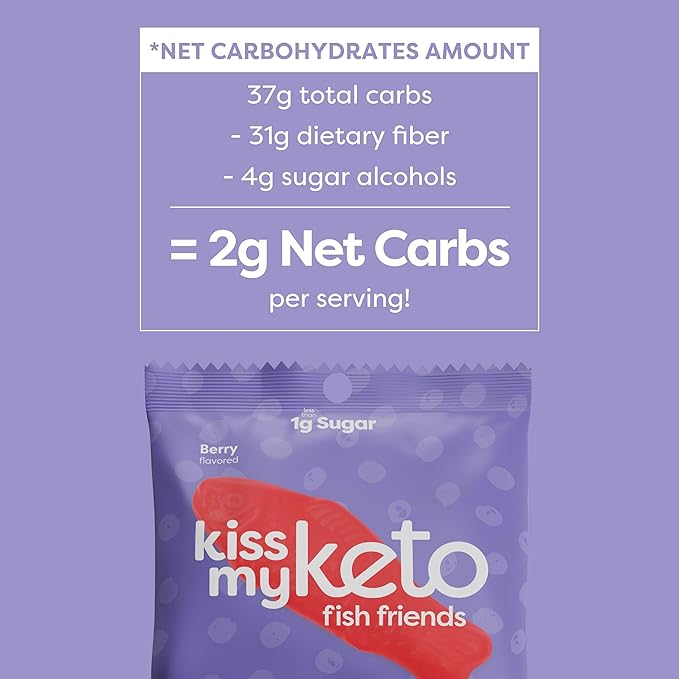 Kiss My Keto Sugar Free Gummies, Gummy Fish 12-Pack – Satisfy Cravings while Staying in Ketosis – High Fiber, 2g Net Carbs, Non-GMO, Vegan, & No Gluten – Calorie-Friendly Vegan Candy