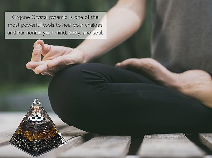 Amazing Gemstone Organite Orgone Pyramid Extra Large 95MM - Orgone Energy Pyramid with Evil Eye, Hematite, Tiger Eye,Black Obsidian Crystals&Healing Stone - Orgonite Pyramids Crystals&Positive Energy