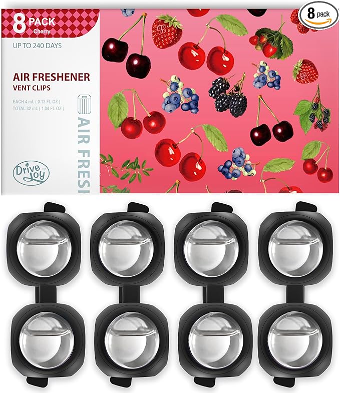 Car Air Freshener Vent Clips, 8 Pack, Provides Long-Lasting Scent, Up to 240 Days, Odor Eliminator (Cherry)