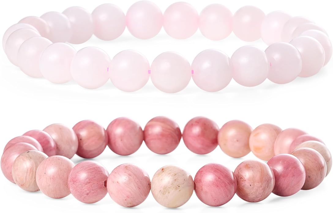 Bivei Natural Gemstone Semi Precious Healing Crystals Handmade Stretchy Round Beads Bracelet, Enhance Positive Energy