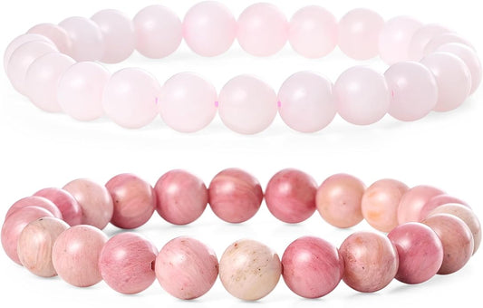 Bivei Natural Gemstone Semi Precious Healing Crystals Handmade Stretchy Round Beads Bracelet, Enhance Positive Energy