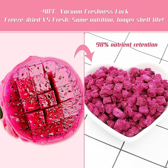 Haomly Freeze-Dried Dragon Fruit,5.3OZ/150g,Red Dragon Fruit Chunks, No Added Sugars,100% Natural,Dried Fruit Snacks, Ideal for Drinks,Yogurt, Cereal, Smoothies Baked Goods and Water