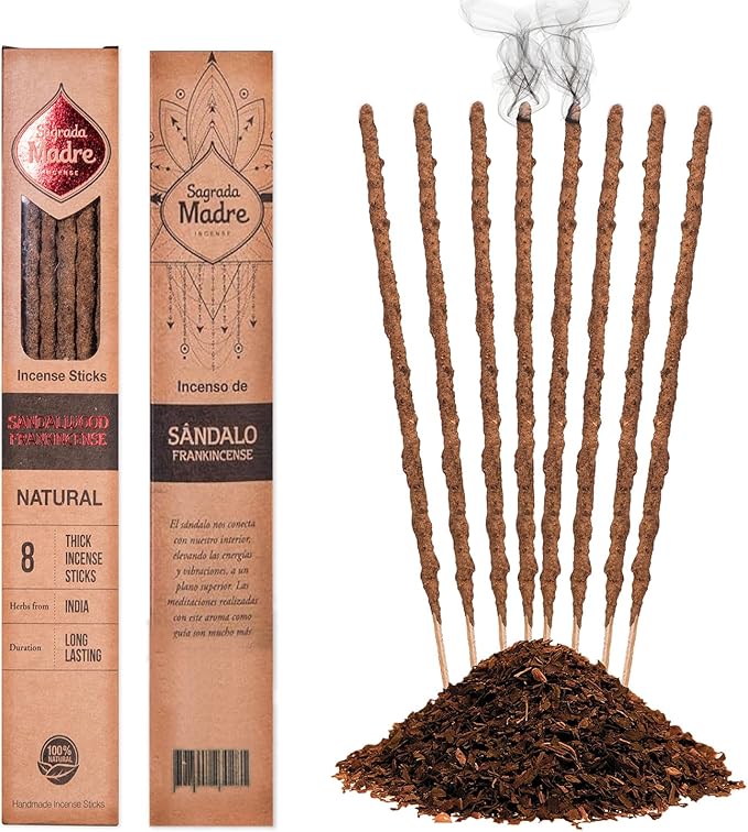 8 pcs Wildly Harvested Thick - Natural Sandalwood Olibanum Incense Sticks, 9” Long - Eco Friendly, Incense Sticks (1hr Burning Time) to Heal & Purify Your Body and Surroundings
