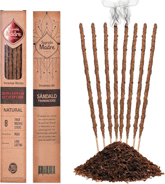 8 pcs Wildly Harvested Thick - Natural Sandalwood Olibanum Incense Sticks, 9” Long - Eco Friendly, Incense Sticks (1hr Burning Time) to Heal & Purify Your Body and Surroundings