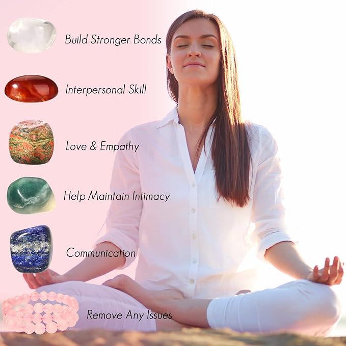 QianCannaor Crystals and Healing Stones Set for Friendship and Connection, Spiritual Crystals and Gift for Metaphysical, Witchcraft, Meditation, Manifestation, Zen, Reiki, Fengshui