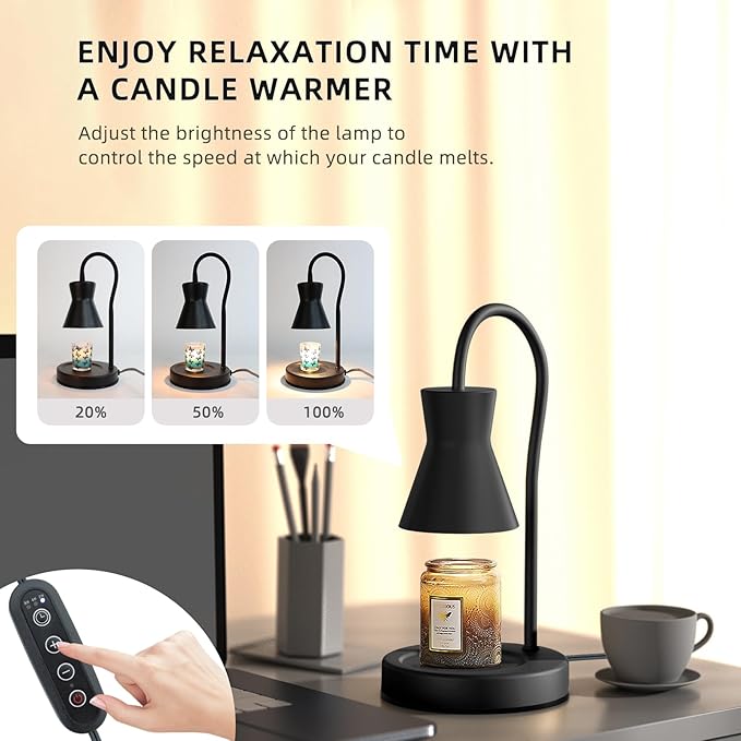 Candle Warmer Lamp with Timer and Dimmer, Vintage Electric Melter Candle with 2 Bulbs, Melter Scented Height Adjustable Compatible with Jar Candles, House Warming Gifts (Black)