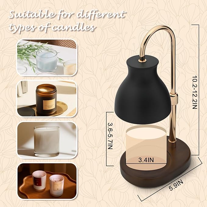 SOKCVSEA Candle Warmer Lamp - Candle Lamp Warmer Diamond Height Adjustable, Birthday Gifts for Mom Women, House Warming Gifts New Home Decor, Wax Melt Warmer with 2 Bulbs Black Gold
