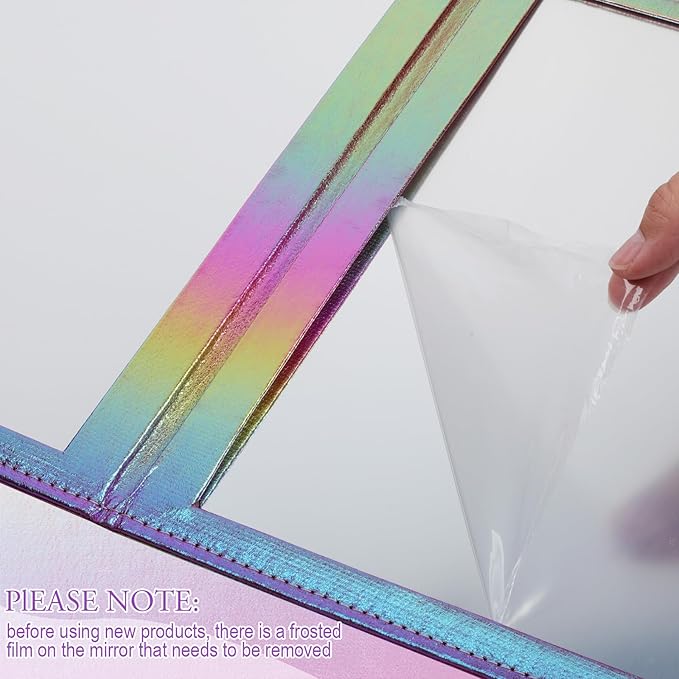 Chunful Foldable Backstage Mirror with Handle Holographic 33.5 X 13.4 Inch Folding Hanging Mirror Rectangular for Travel Dance Bag Home Fitness Spa Gift for Dancers(Dark Purple)