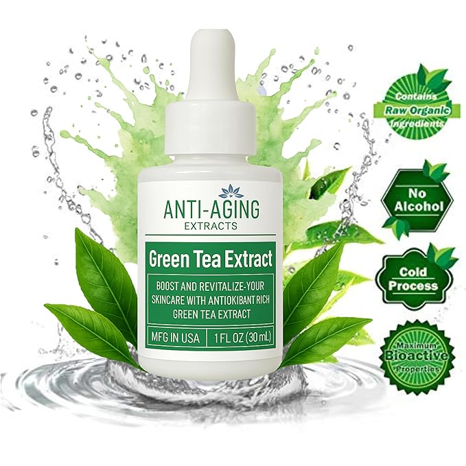 Green Tea Extract for Skin – Alcohol-Free, Cold-Processed Antioxidant Serum with USDA Organic Leaves – Cosmetic Grade for Face and DIY Skincare Formulations - 1 fl oz