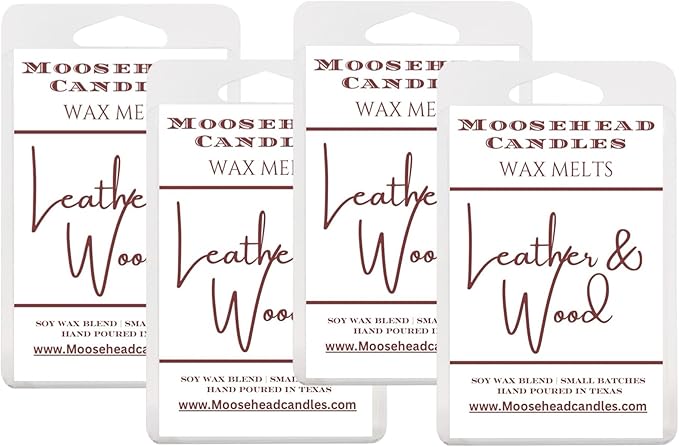 4 Pack Leather & Wood Wax Melts – Mahogany Teakwood & Aged Cowboy Leather for a Luxurious Mountain Cabin Vibe