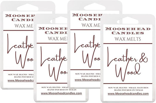 4 Pack Leather & Wood Wax Melts – Mahogany Teakwood & Aged Cowboy Leather for a Luxurious Mountain Cabin Vibe
