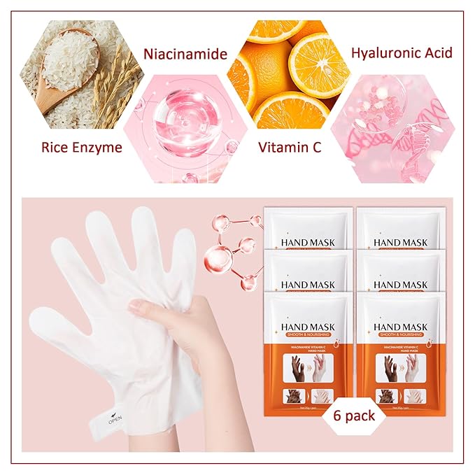 Hand Masks Moisturizing Gloves,6 Pairs Hydrating Hand Peel Masks Gift Set for Dry Cracked Hands Care,Long-lasting and Non-greasy Hand Moisturizer Gloves for Women E