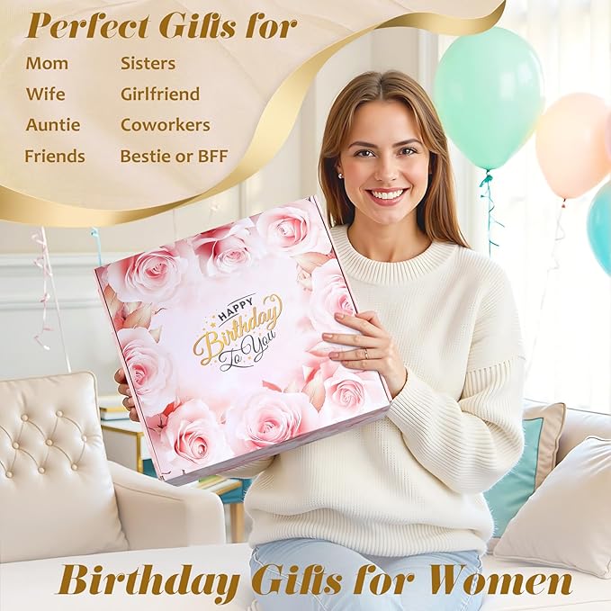 Birthday Gifts for Women, Unique Birthday Gift Basket for Women, Thoughtful and Relaxing Birthday Gifts for Mom, Wife, Sister, Best Friend, Her Self Care Box, Luxury Gift Set (Pink)