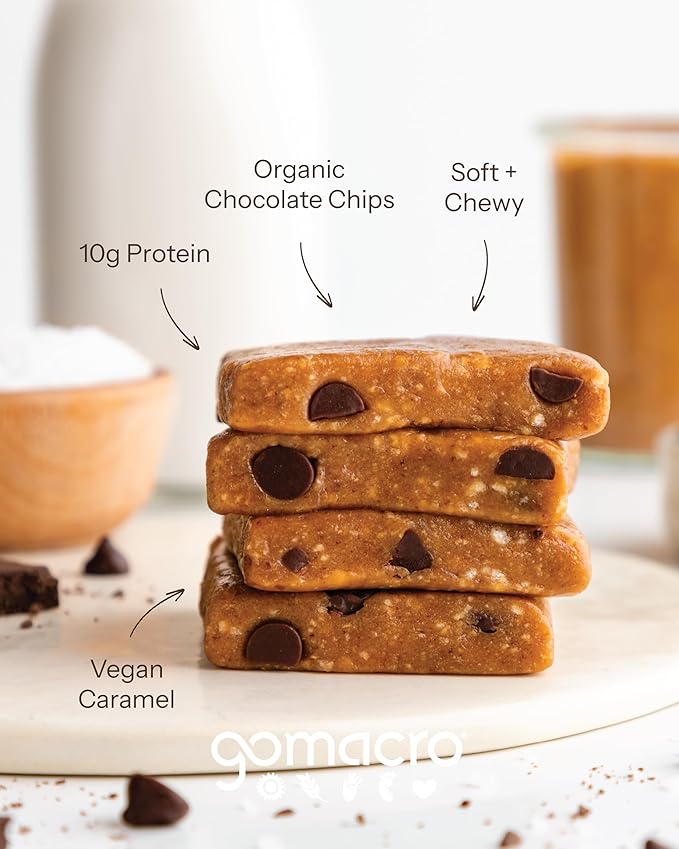 GoMacro MacroBar Organic Vegan Protein Bars - Salted Caramel + Chocolate Chips (2.3 Ounce Bars, 12 Count)