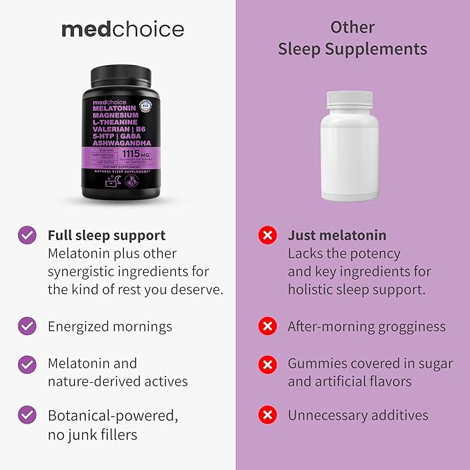 12-in-1 Melatonin Sleep Capsules - Natural Sleep Aids for Adults with Melatonin 5mg and Magnesium Glycinate 500mg, Sleep Aid with Ashwagandha, L Theanine, Valerian Root, GABA, 5-HTP (90ct, Pack of 1)