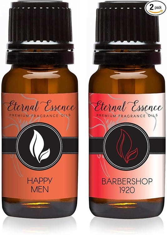 Eternal Essence Oils 2 Pack 10ml Premium Fragrance Oil - Happy Men & Barbershop 1920 - for Candle, Soap Making, Aromatherapy, Diffusers, Home Care, & Humidifiers