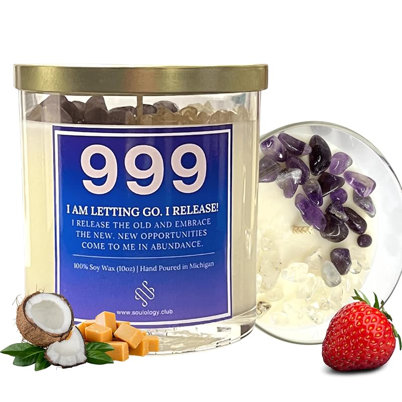 999 Angel Number Candle, 10oz, Crystal candle, 100% Soy Wax & Phthalate-Free Fragrance candles, Gifts candles for women, Angel Number Gift, Healing Candle