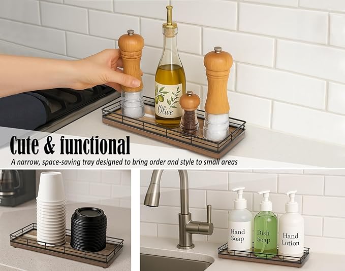 Acacia Wood Bathroom Vanity Tray, 11" L Small Countertop Tray for Dresser, Table, Kitchen Counter, Coffee Bar