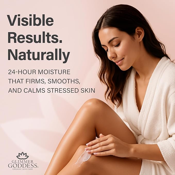 Glimmer Goddess Organic Whipped Body Butter for Women - Moisturizer Cream with Shea & Cocoa Butter, Almonds & Coconut Oil - White Ginger & Amber, 8oz