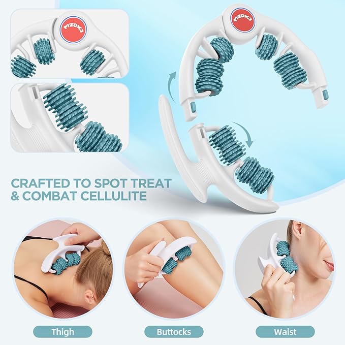 Cellulite Massage Tool Muscle Roller - Deep Fascia Massager & Dimpled Skin Remover for Legs, Thighs & Buttocks - Anti-Cellulite Roller, Smooth Skin, Pain Reliefs (Green)