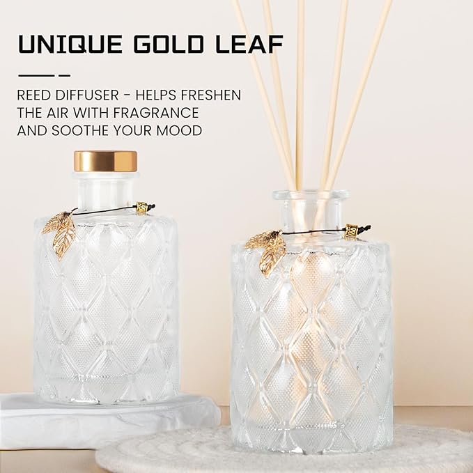 Glass Reed Diffusers Bottles for Home, Diffuser Bottles with 20PCS Reed Diffuser Sticks, Vintage Embossed Apothecary Style Flower Bud Vases with Cork Lids, Set of 3