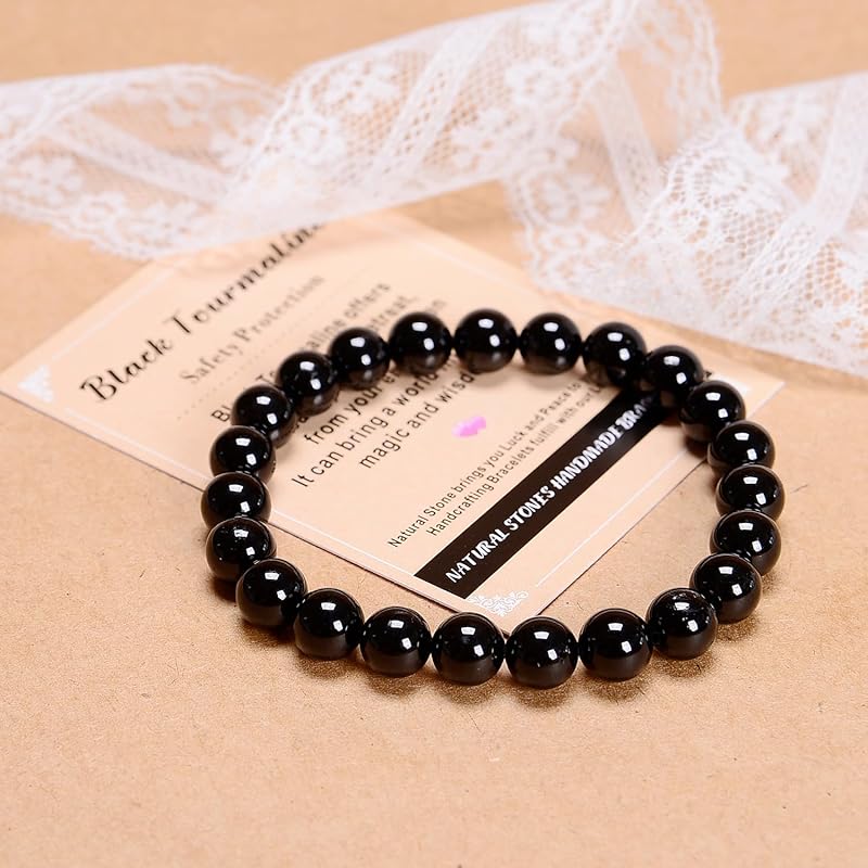 AD Beads Handmade Gemstone Stretch Elastic Bracelet Crystal Healing Reiki Nature's Beauty and Spiritual Essence Unisex (10mm, Black Tourmaline (Best protection))
