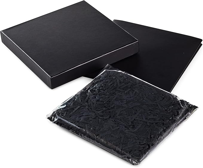 Hallmark Medium Gift Box with Lid and Shredded Paper Fill (Black 7 inch Box) for Weddings, Graduations, Birthdays, Father's Day, Groomsmen Gifts, All Occasion