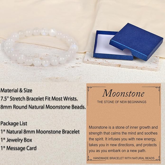 LPBeads Handmade Natural Gemstone Stretch Elastic Bracelet Healing Crystal Round Stone Beads Jewelry Gifts for Women Men