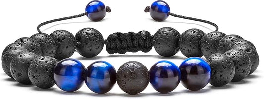 Hamoery Men Women 8mm Lava Rock Aromatherapy Anxiety Essential Oil Diffuser Bracelet Braided Rope Natural Stone Yoga Gifts Beads Bracelet Bangle-21017