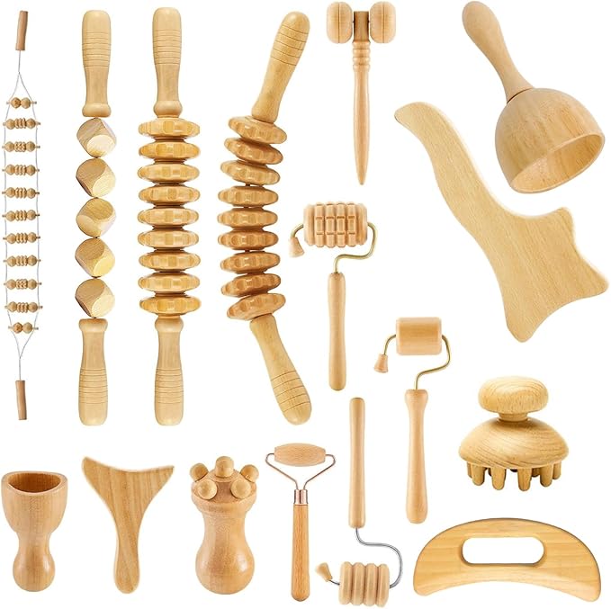 16Pcs Wood Therapy Massage Tools Set, Maderoterapia Kit for Body Sculpting, Lymphatic Drainage & Deep Tissue Massage, Wooden Fascia Roller for Face & Full-Body Muscle Pain Relief