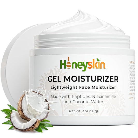 Honeyskin Gel Moisturizer for face – Lightweight Water Gel Infused with Coconut water with Niacinamide & Peptides for Deep Hydration – Hypoallergenic Face Moisturizer for Women 2oz