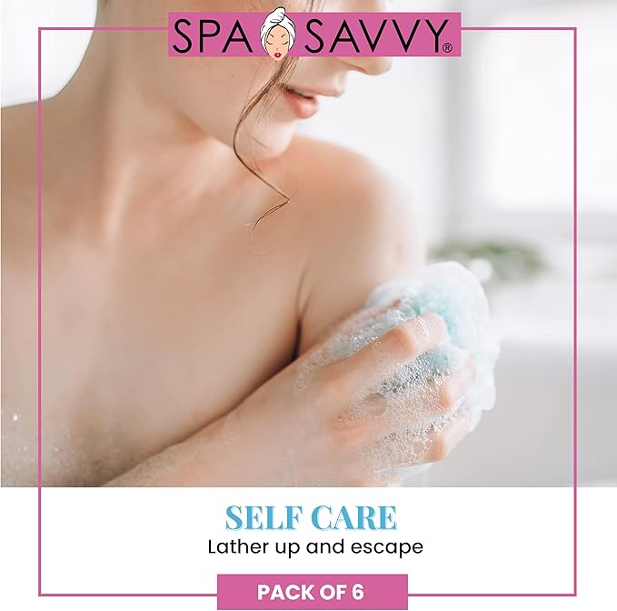 Bath Loofah Set, 6 Pack Shower Pouf Body Sponges with Suction Cups, Exfoliating Bath Accessories for Men and Women, Multicolor