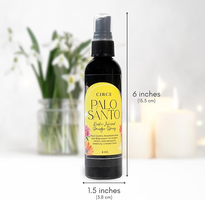 Circe Palo Santo Smudge Spray – 100% Natural Smoke Free Alternative To Purify Space, Elevate Energy & Promote Tranquility -Palo Santo, Frankincense & Bergamot - Meditation, Calm, Self Care, Gift - 4oz