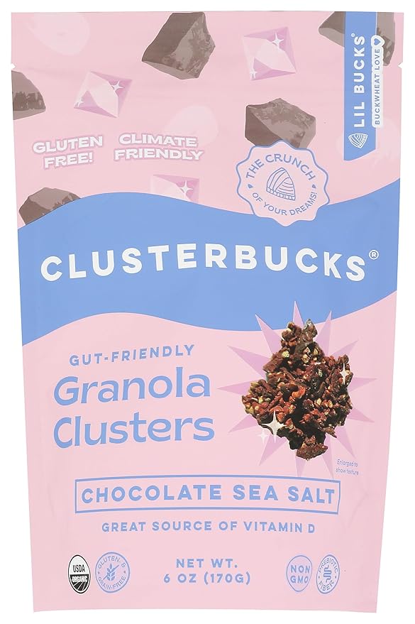Clusterbucks Superfood Clusters – Grain-Free, Keto-Friendly Granola with Regeneratively Grown Sprouted Buckwheat– Gluten-Free, Low-Carb, Organic Healthy Snack (6 Ounce (Pack of 1), Chocolate Sea Salt)