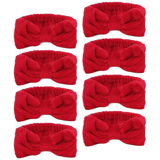Ondder Spa Headband for Washing Face 8 Pack Red Skincare Headbands for Women Girls Terry Cloth Cute Makeup Headbands Head Bands with Bow