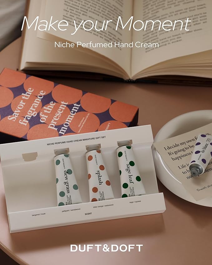 DUFT&DOFT Niche Perfume Hand Cream Miniature Gift Set - 4 Fragrances Hand Moisturizer - Long Lasting Fragrance Non Greasy Moisturizing Scented Hand Cream. 0.3oz Pack of 4