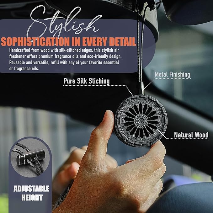 Wood Car Air Freshener — Handmade Air Freshener — Best Wheels Aromatherapy Fragrance Oil Diffuser in Wooden Gift Box — Ready To Gift Set with diAquatoria Fragrance Oil - 10 ml