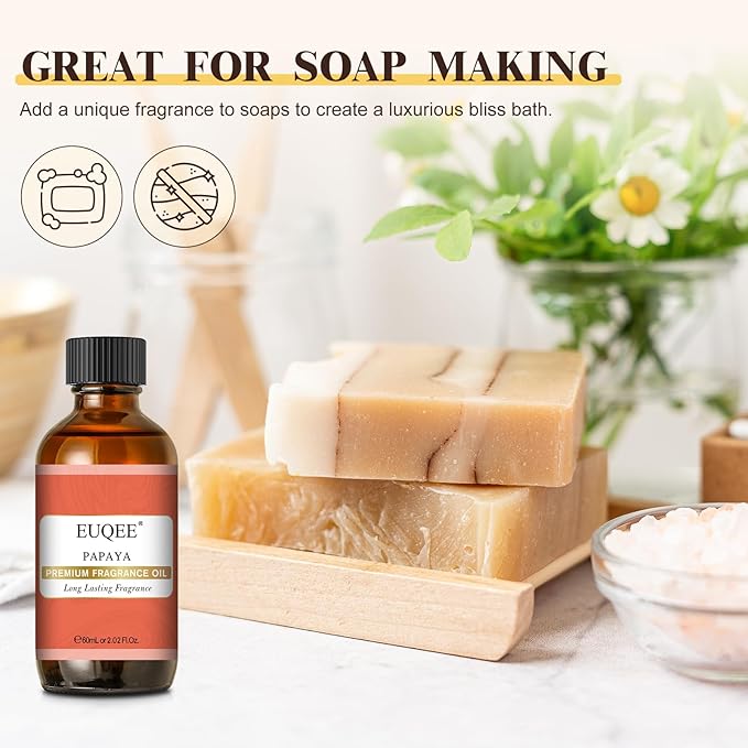 EUQEE Papaya Fragrance Oil, Premium Fragrance Essential Oil with Glass Dropper for Aromatherapy, Soap Candle Making - 2.02 Fl oz/ 60ml