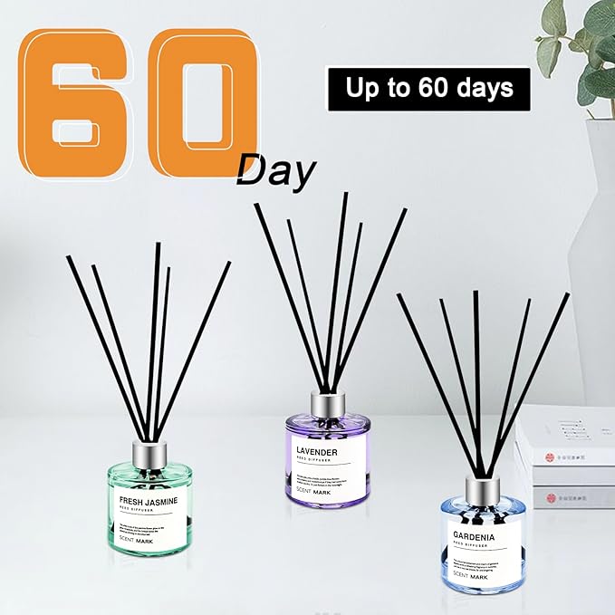 Reed Diffuser Set of 3 Pack,50ML Lavender Jasmine Gardenia Scented Oil Diffuser with 5 Sticks,Home Fragrance Reed Diffuser for Bedroom Bathroom Office (Lavender/Jasmine/Gardenia)