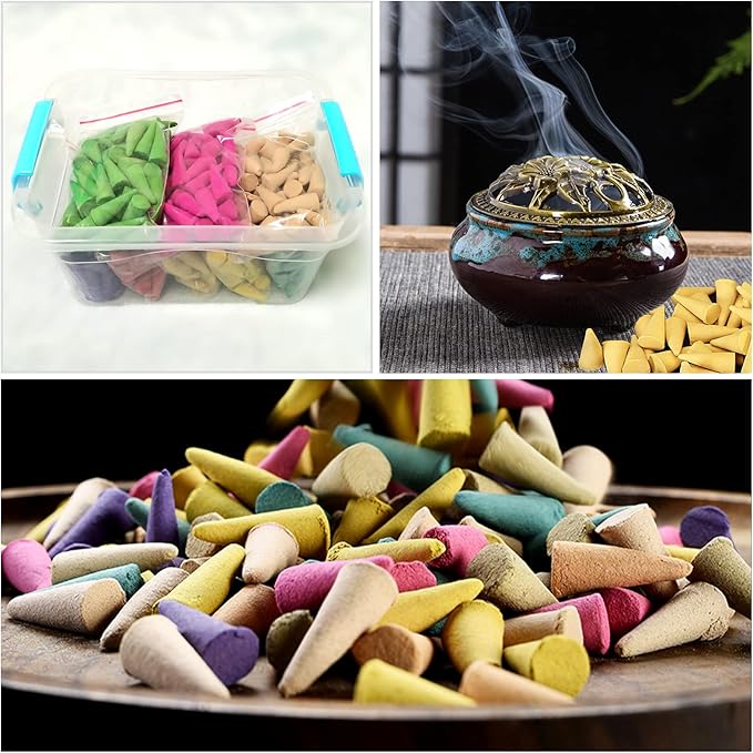 Incense Cones， 8 Mixed (320 Cones Total) Cone Incense Scents, and A Ceramic Incense Burner. Natural Scent Cone， for Meditation, Yoga, Purification, and Aromatherapy.