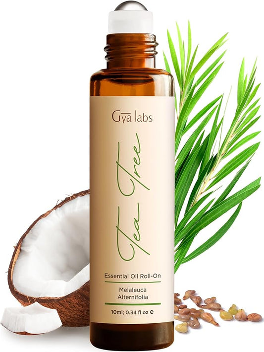 Gya Labs Tea Tree Essential Oil Roll On - 0.34 Fl Oz - Travel Size Roller for Camping, Skin, Aromatherapy Relief, Convenience