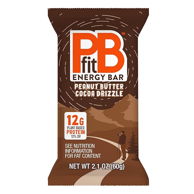 PBfit Peanut Butter Cocoa Drizzle Energy Bars, 12g Protein, 5g Fiber, Gluten Free, Vegan, Plant-Based, Non-GMO, 2.1 Oz (Pack of 12)