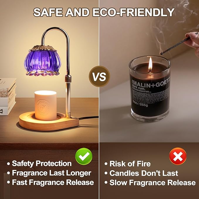 Candle Warmer Lamp with Timer, Adjustable Height Dimmable Candle Warmer Light, Gift for Women Glass Shade Electric Jar Candle Warming Lantern,Home Decor Cozy House Warming Gifts,Purple