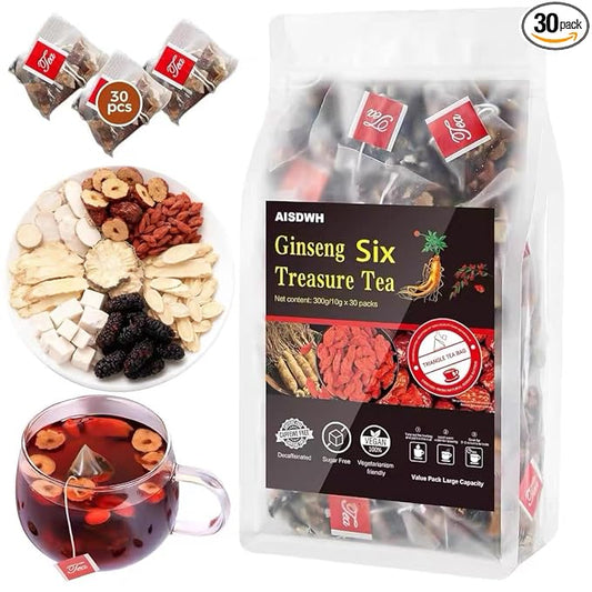 AISDWH Ginseng Tea Bags, 30 Count - 9 Herb Blend with Pure Chinese Ginseng - Herbal Tea for Energy, Vitality & Wellness Support - Kidney Cleansing Support - Caffeine-Free Daily Tea for Men & Women