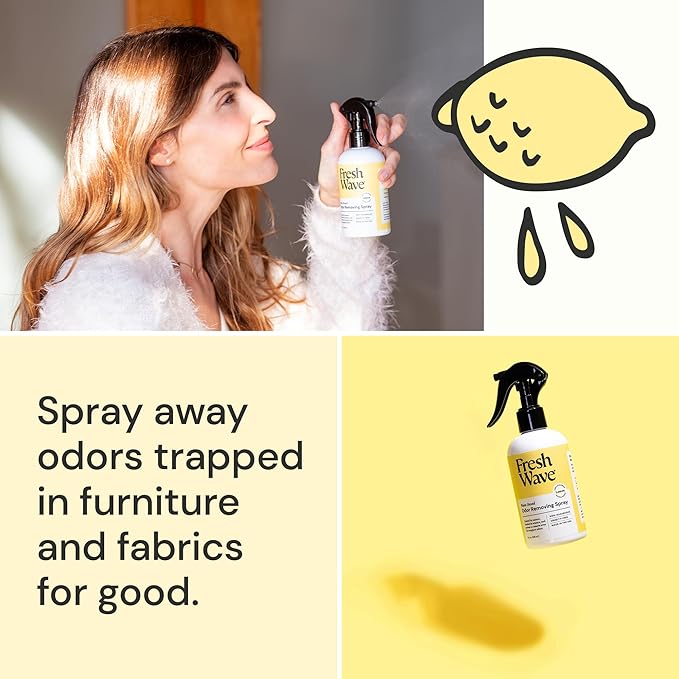Fresh Wave Lemon Scent Odor Removing Spray, 8 fl. oz. | Pack of 2 | Odor Absorber for Home, Furniture, Fabrics & Trash | Safer Odor Relief